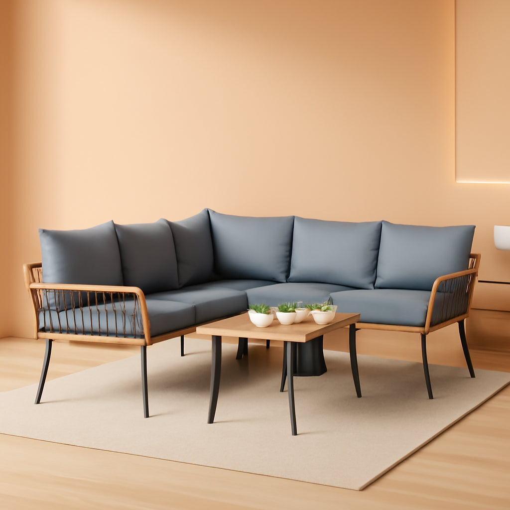 Patio Furniture Set 4 Piece Wicker Outdoor Grey Sectional