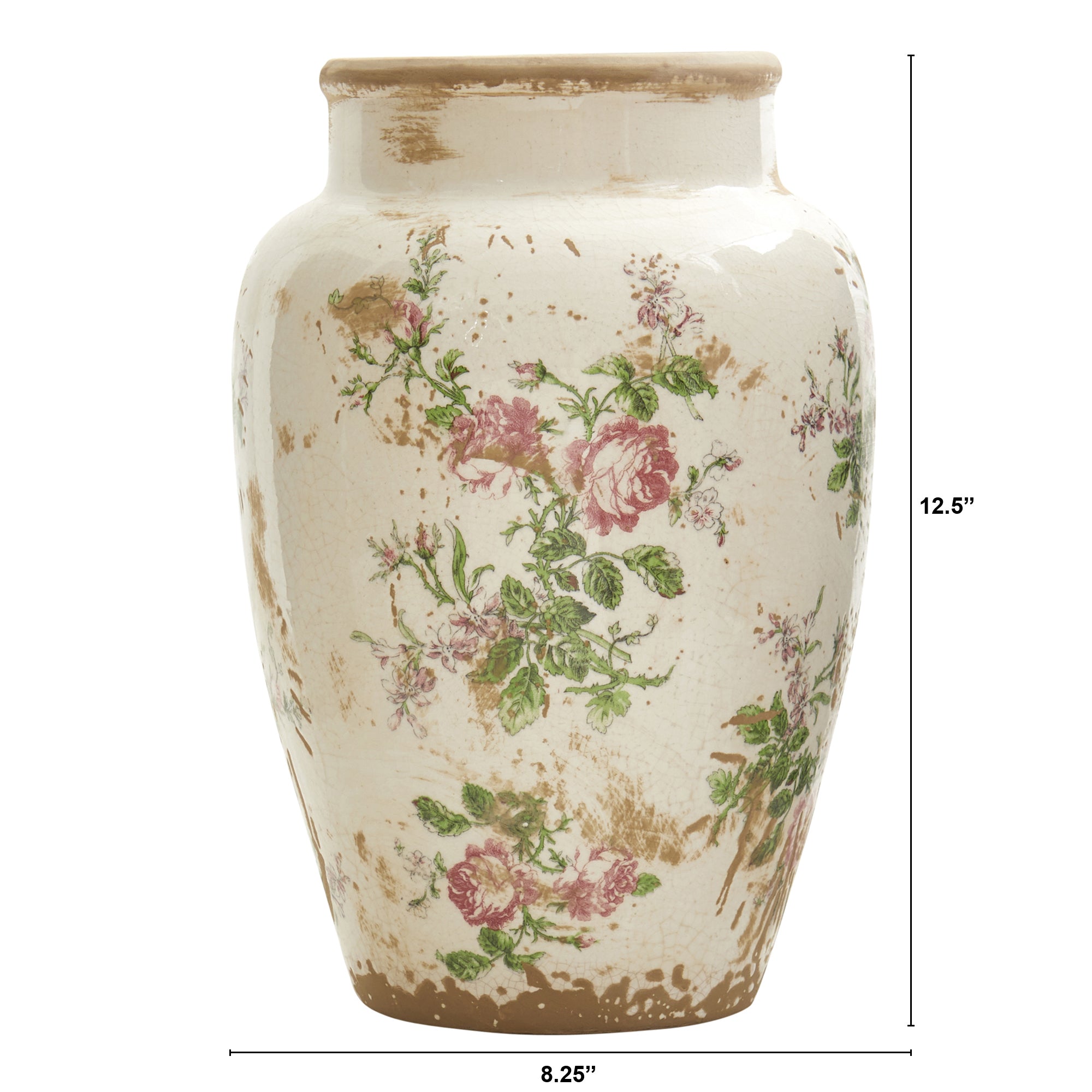 12.5" Tuscan Ceramic Floral Print Vase