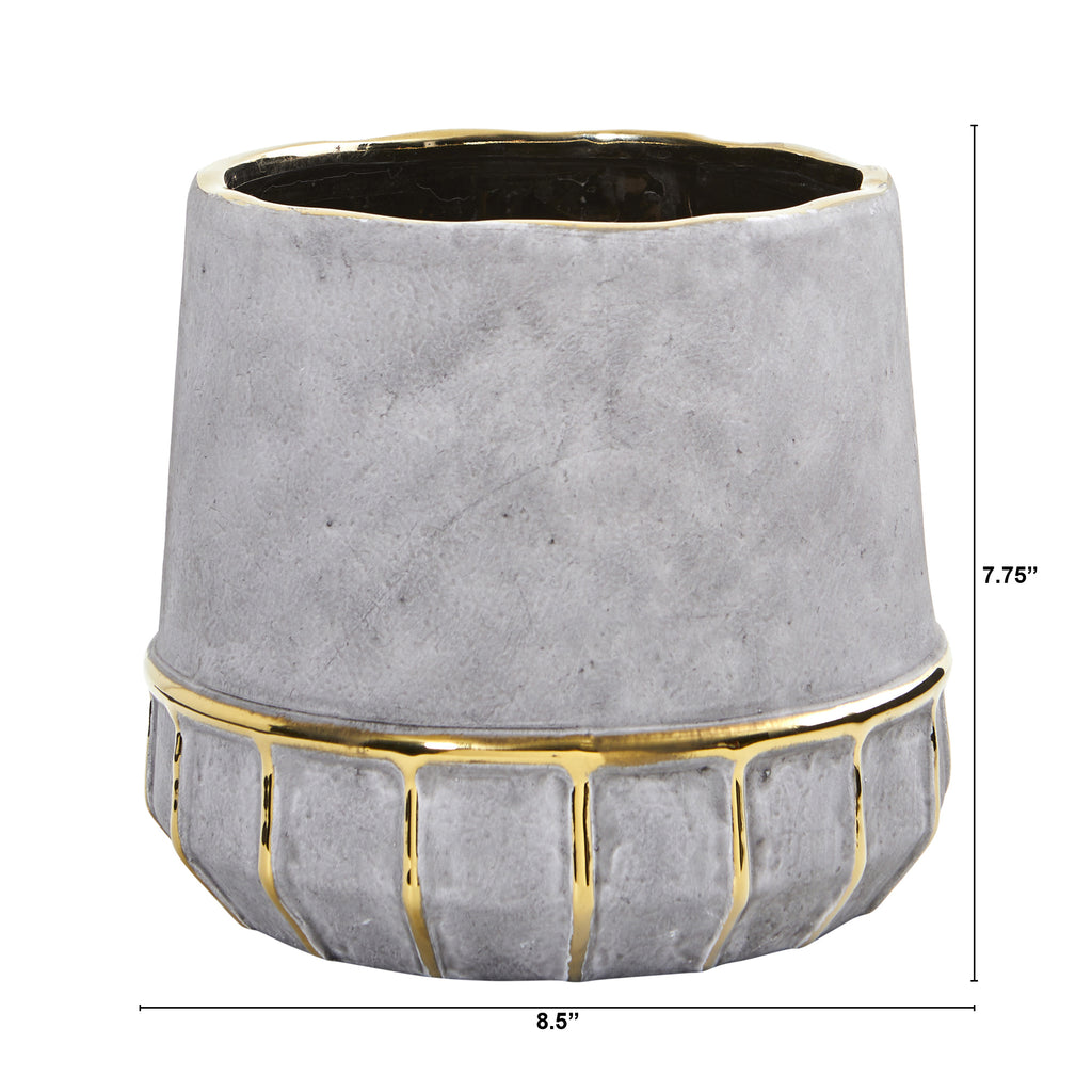 8.5" Regal Stone Decorative Planter with Gold Accents