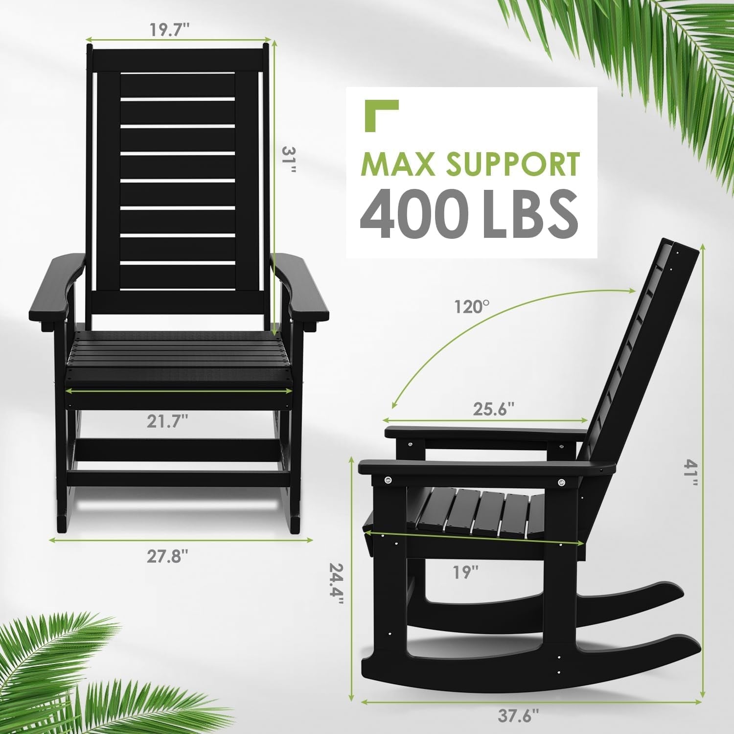 Oversized Outdoor Rocking Chairs Set of Two Black