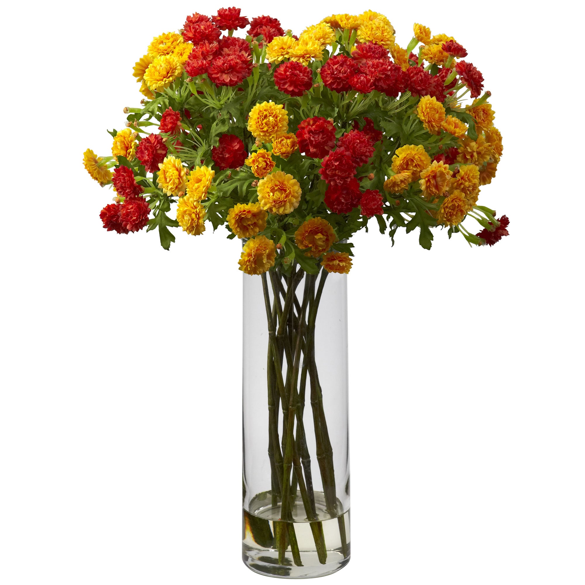 Japanese Flowers w/Glass Vase Orange Yellow
