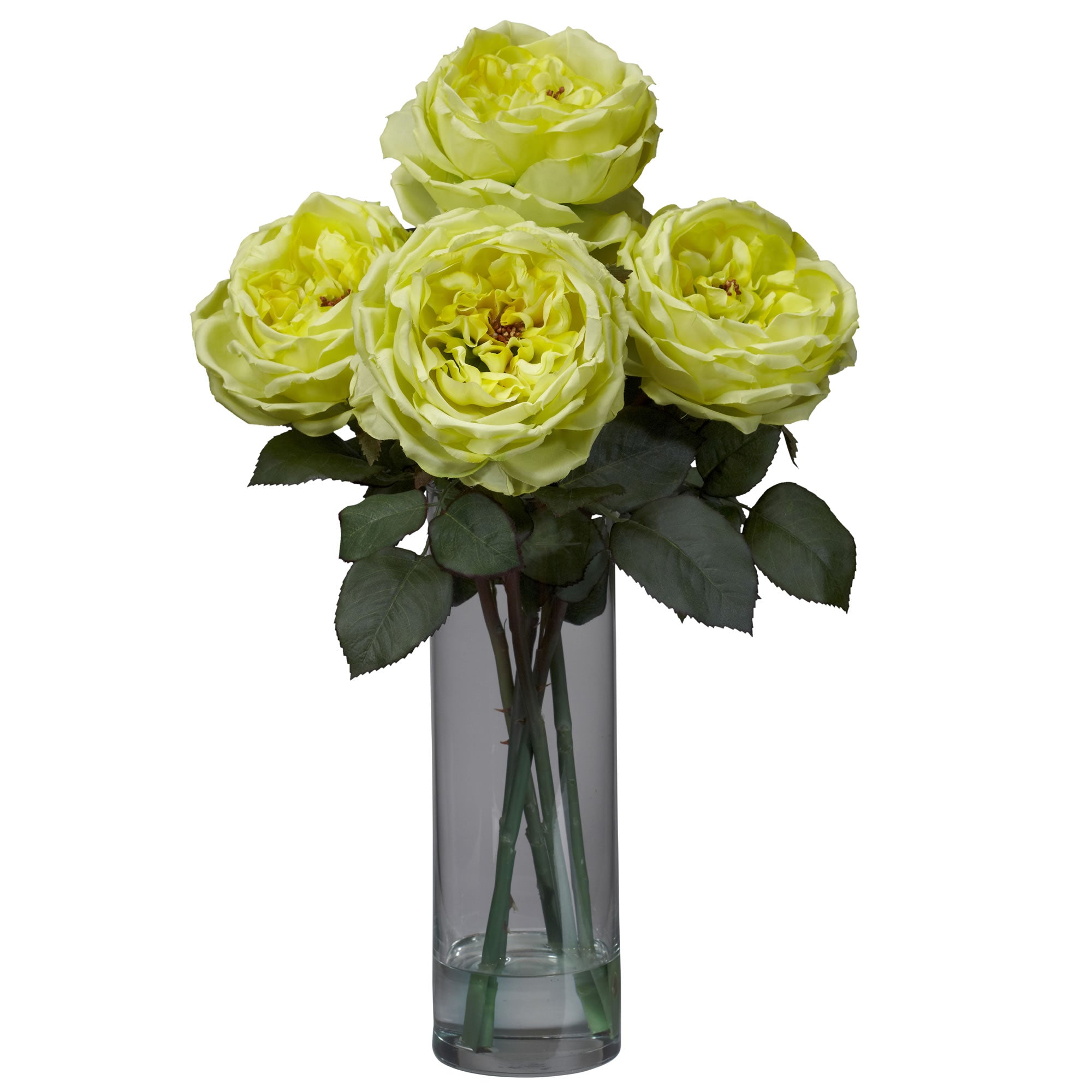 Fancy Rose w/Cylinder Vase Silk Flower Arrangement Yellow