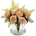 Rose & Maiden Hair Arrangement w/Vase Peach