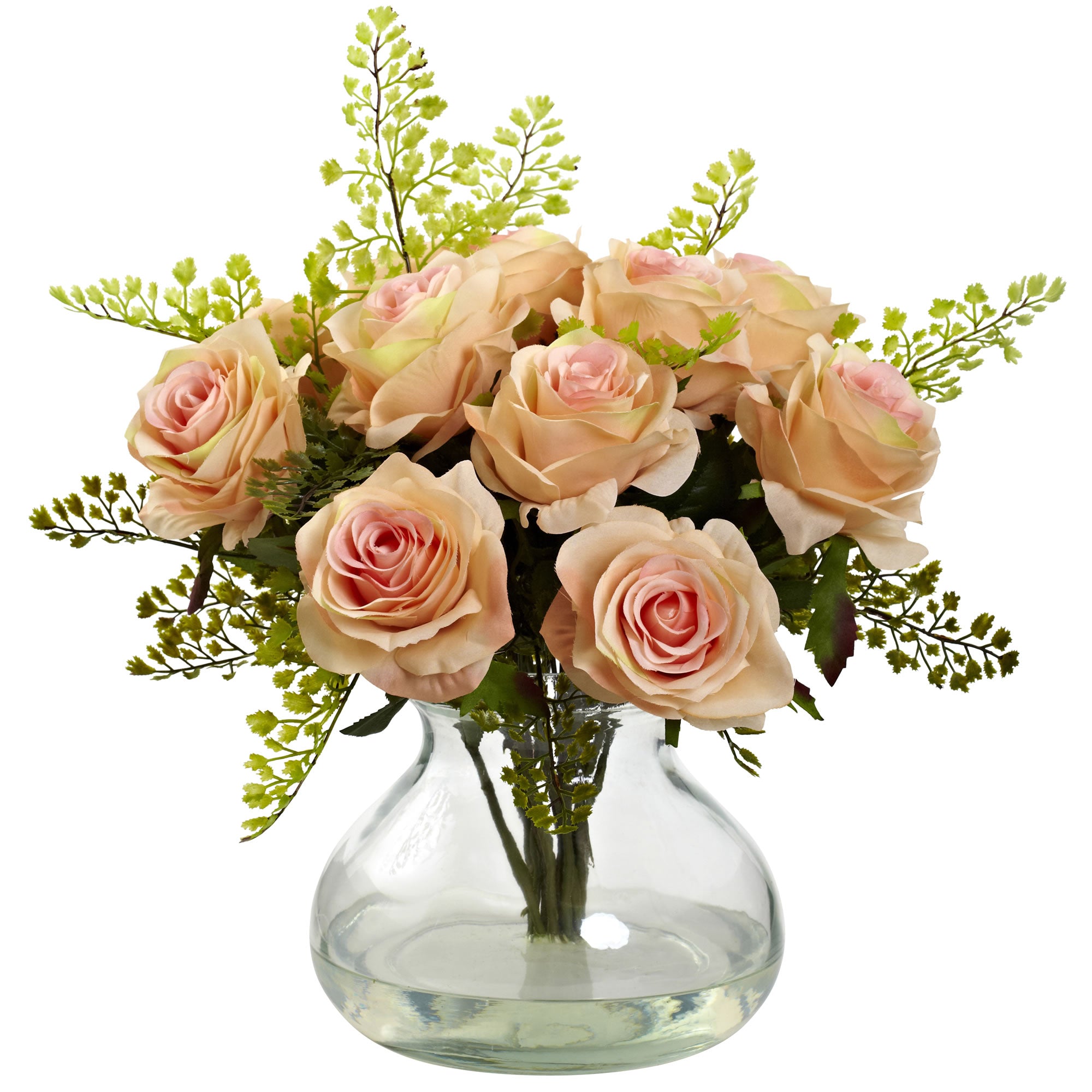 Rose & Maiden Hair Arrangement w/Vase Peach