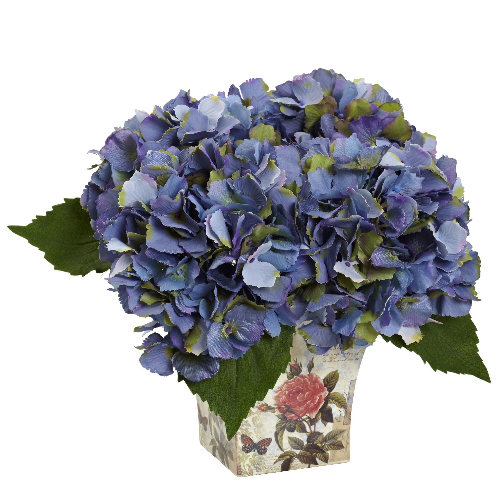 9.5" Hydrangea with Floral Planter Blue