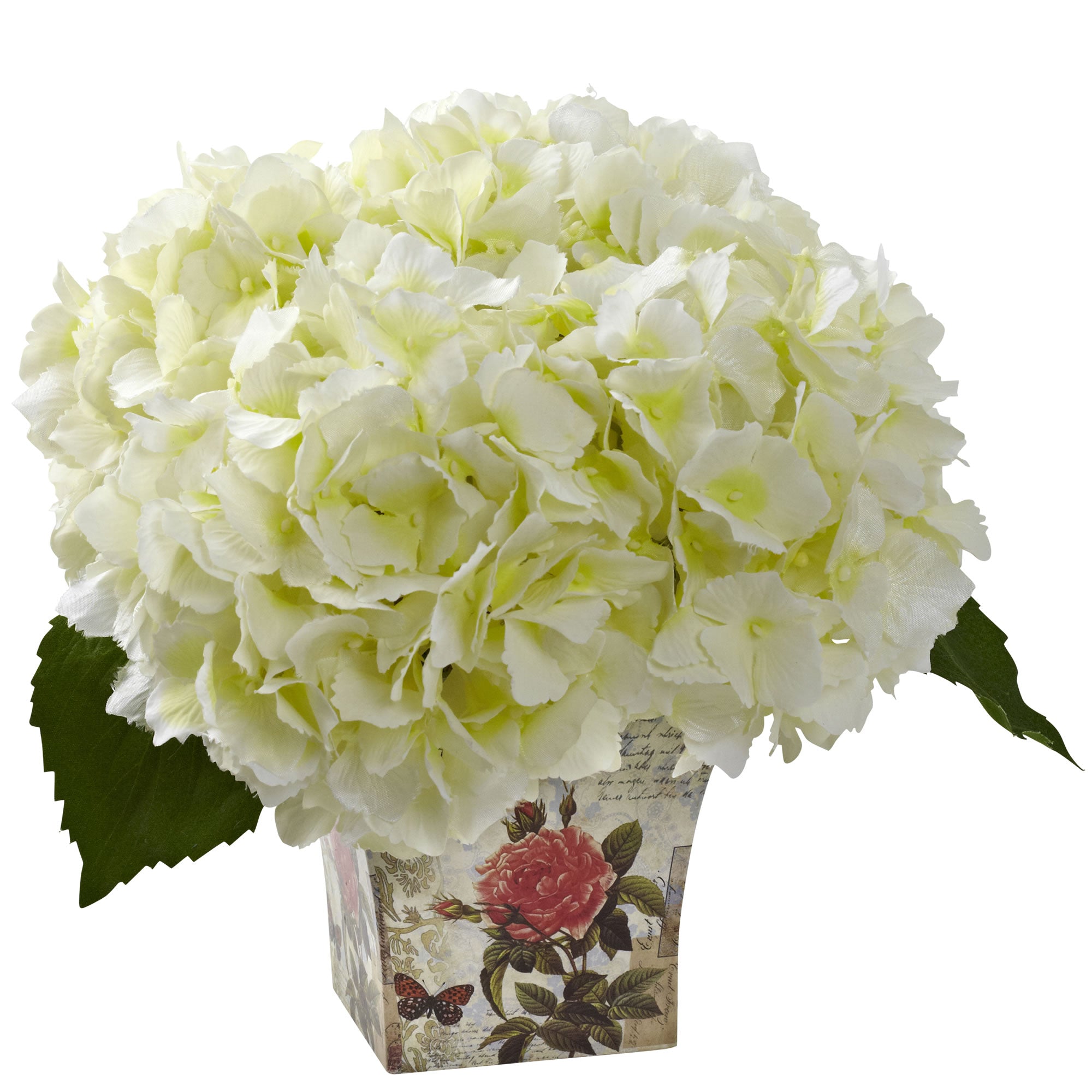 9.5" Hydrangea with Floral Planter Cream