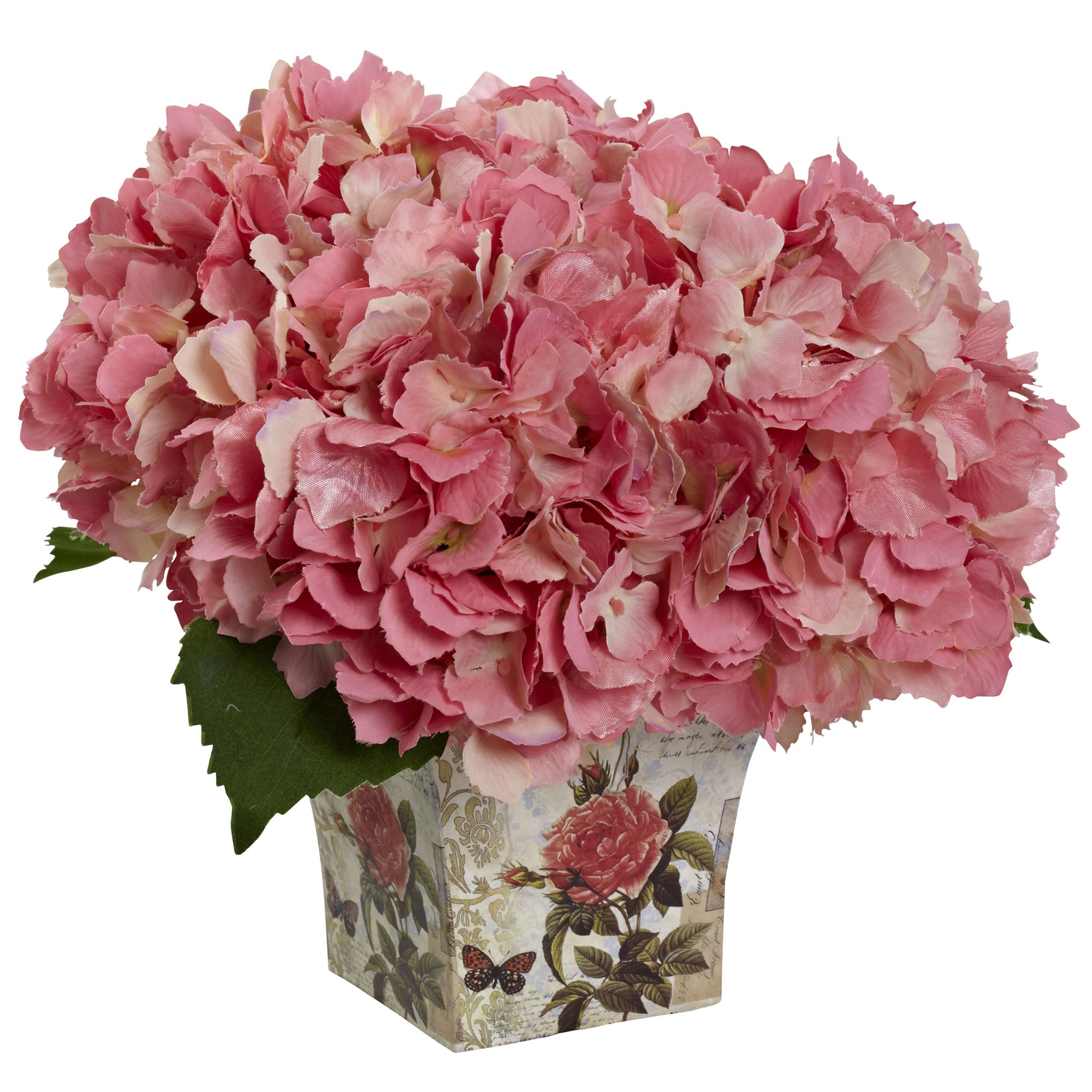 9.5" Hydrangea with Floral Planter Pink