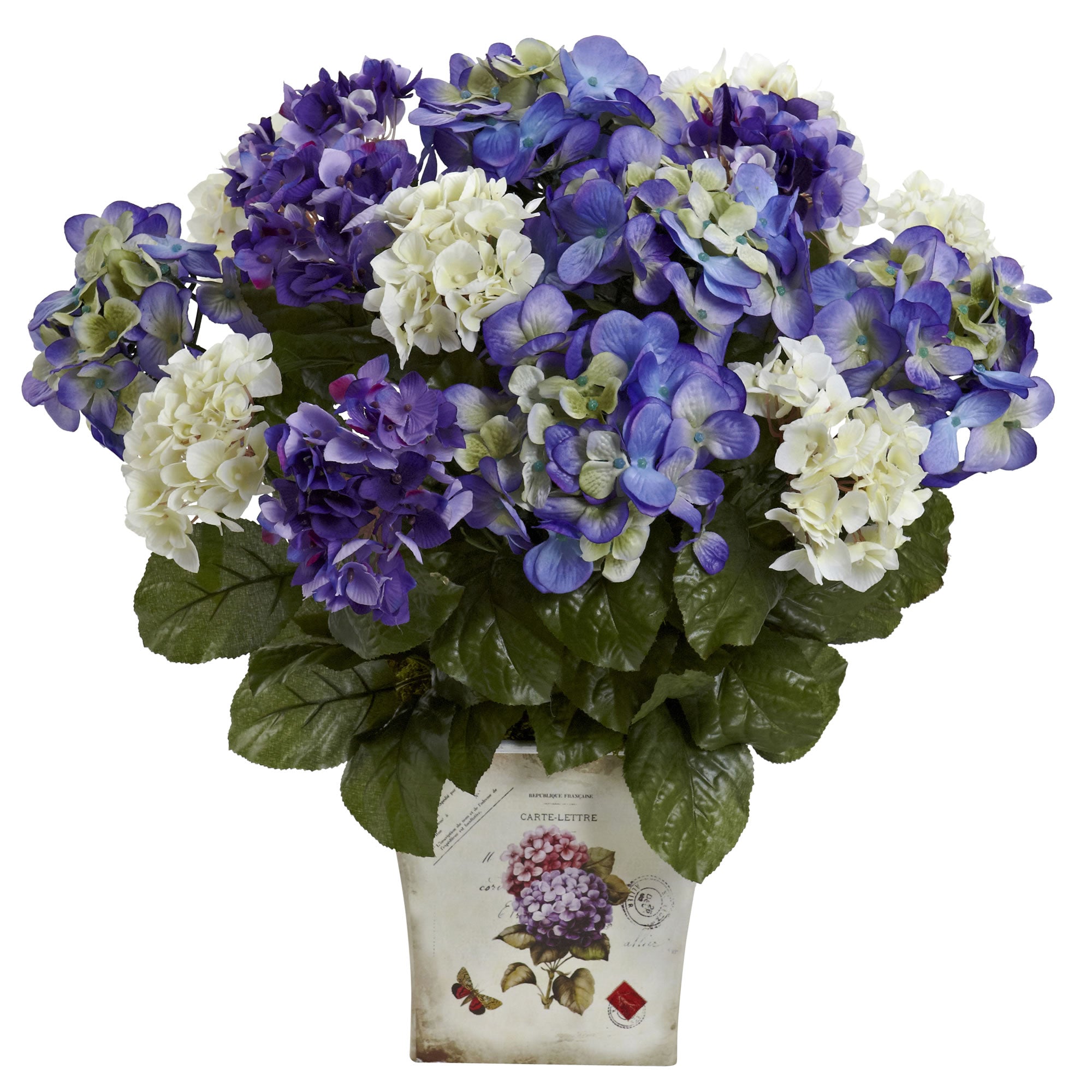 Mixed Hydrangea w/Floral Planter Blue Purple