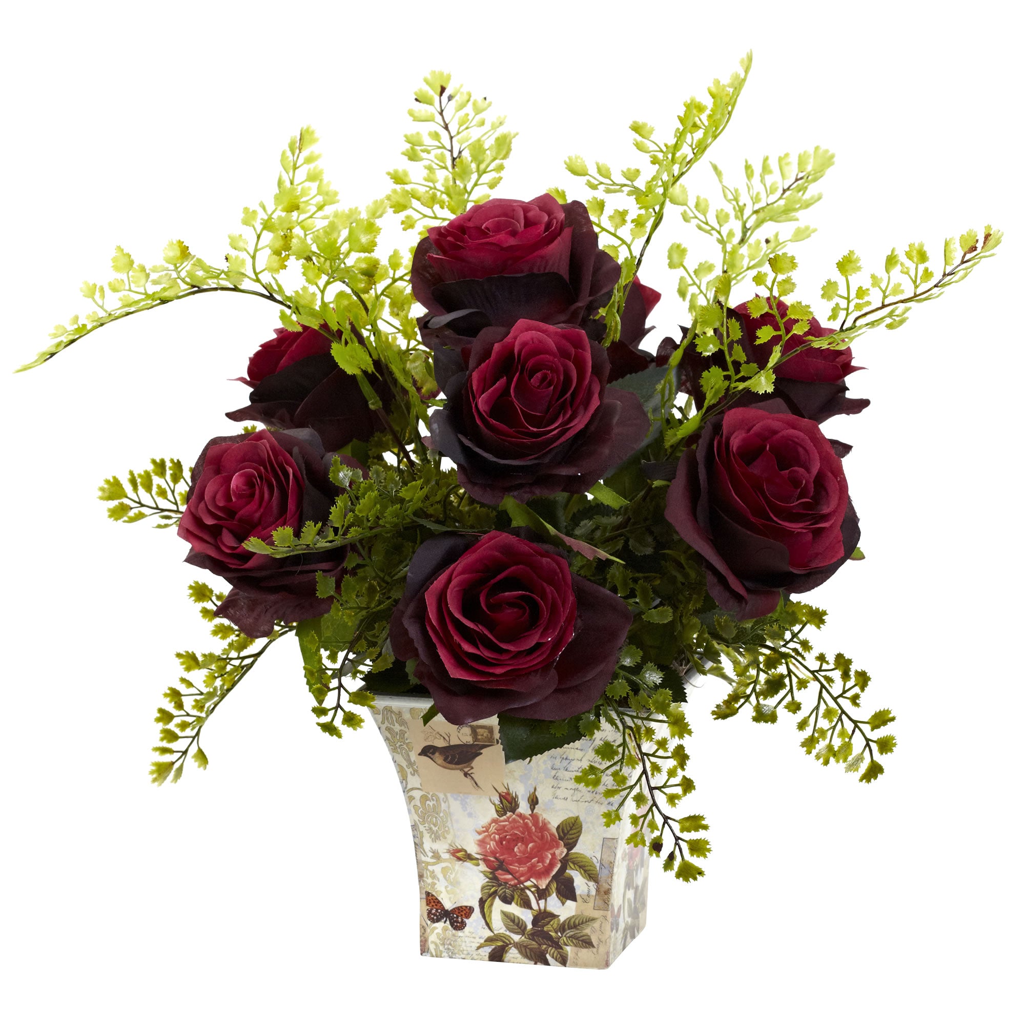 Rose & Maiden Hair w/Floral Planter Burgundy