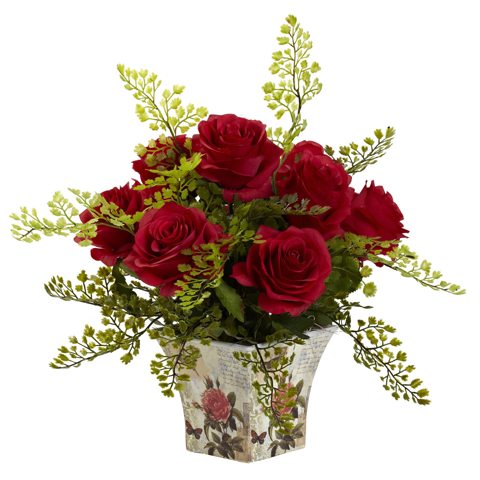 Rose & Maiden Hair w/Floral Planter Red