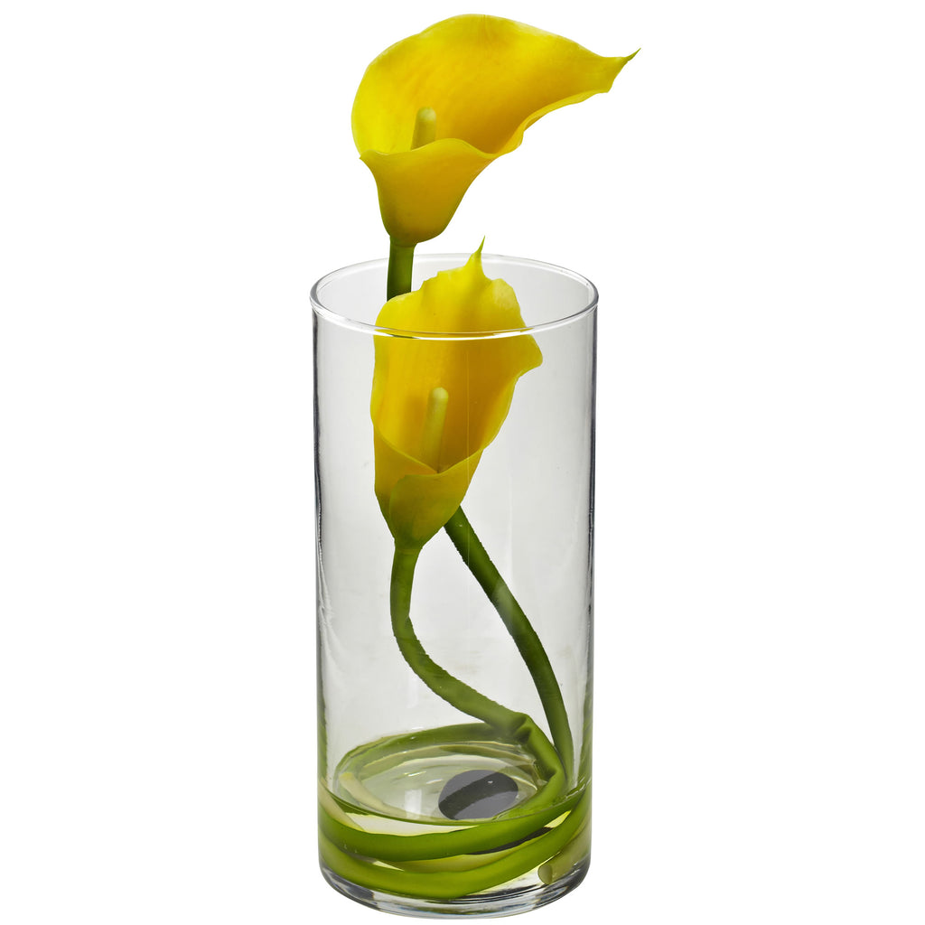 Double Calla Lily w/Cylinder (Set of 2) Yellow