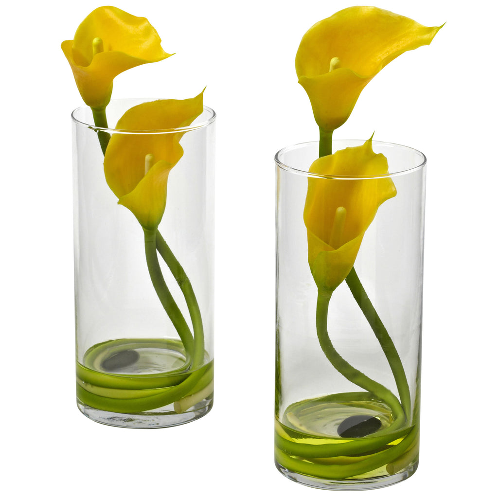 Double Calla Lily w/Cylinder (Set of 2) Yellow