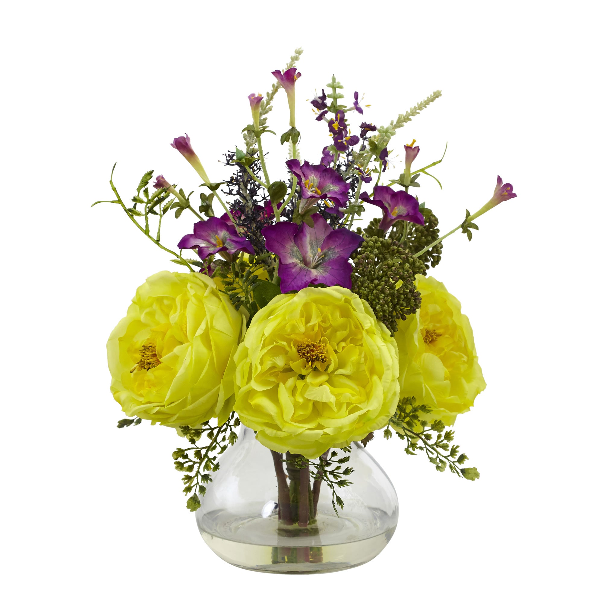 14.5" Rose and Morning Glory Arrangement with Vase Yellow