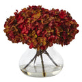 8.5" Hydrangea with Vase Silk Flower Arrangement Rust