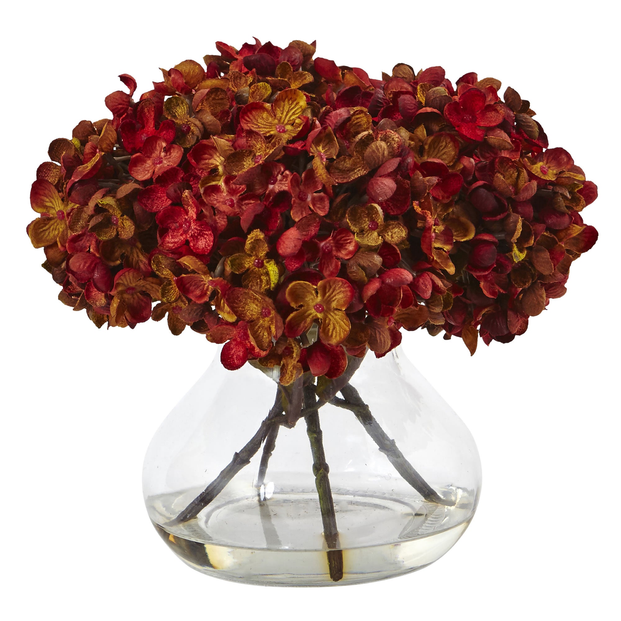 8.5" Hydrangea with Vase Silk Flower Arrangement Rust