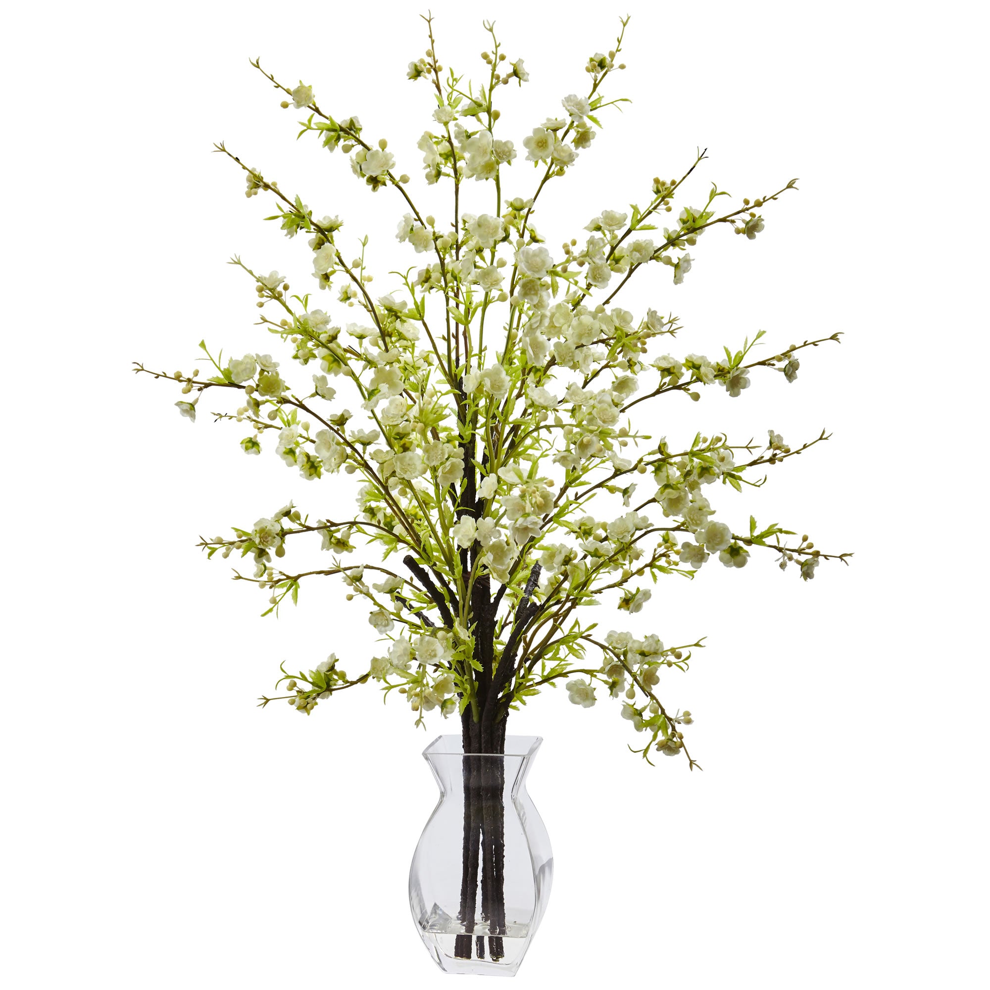 26" Cherry Blossom in Glass Vase - White