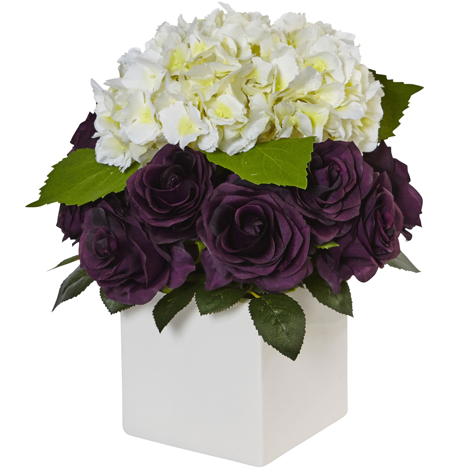 13" Hydrangea and Rose Cube Purple Cream