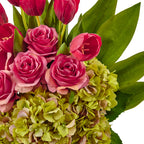 21" Tulip Rose & Hydrangea Arrangement Green Pink