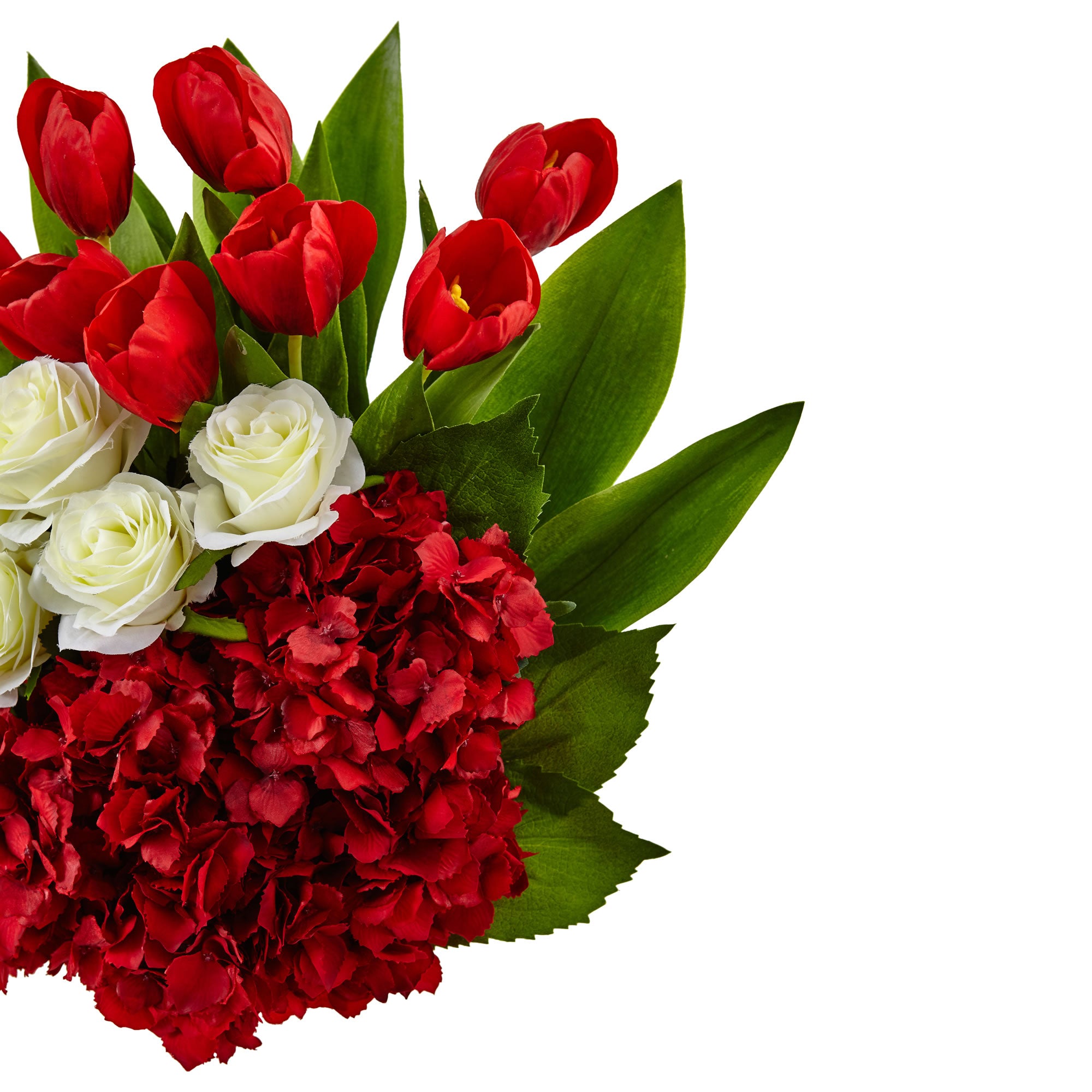 21" Tulip Rose & Hydrangea Arrangement Red/White