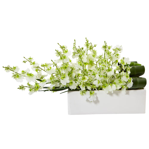 10" Dancing Lady Orchid in Rectangular Ceramic Green