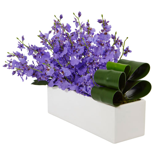 10" Dancing Lady Orchid in Rectangular Ceramic Purple