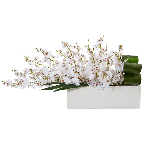 10" Dancing Lady Orchid in Rectangular Ceramic White