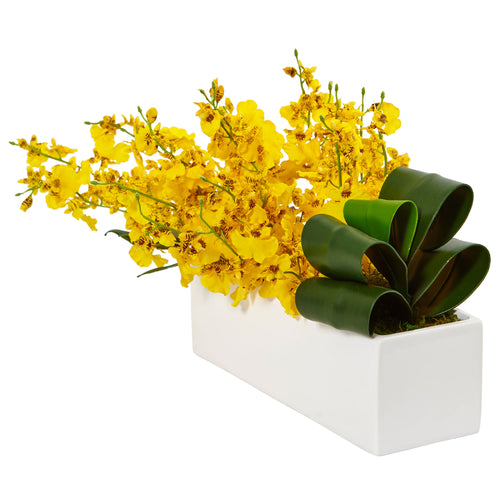 10" Dancing Lady Orchid in Rectangular Ceramic Yellow