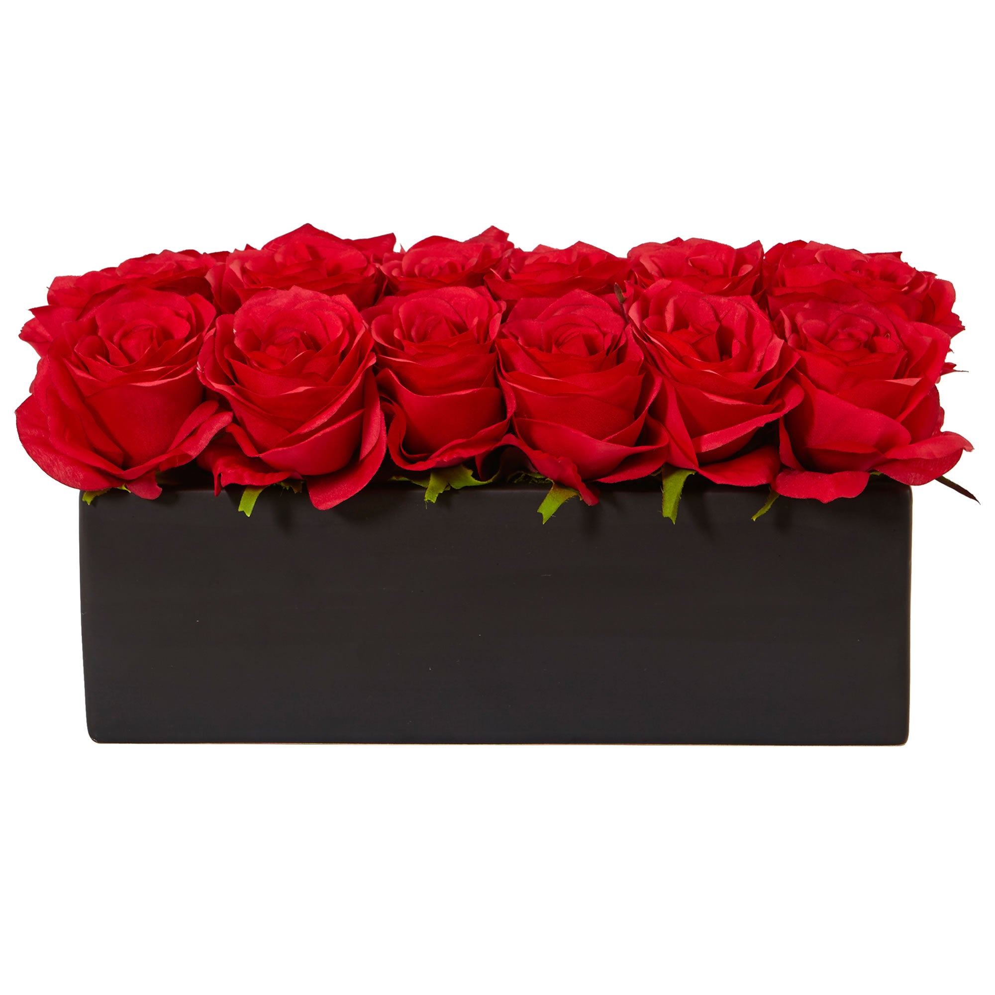 6" Roses in Black Rectangular Planter Red