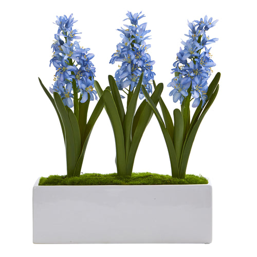 14" Hyacinth Artificial Arrangement in White Vase