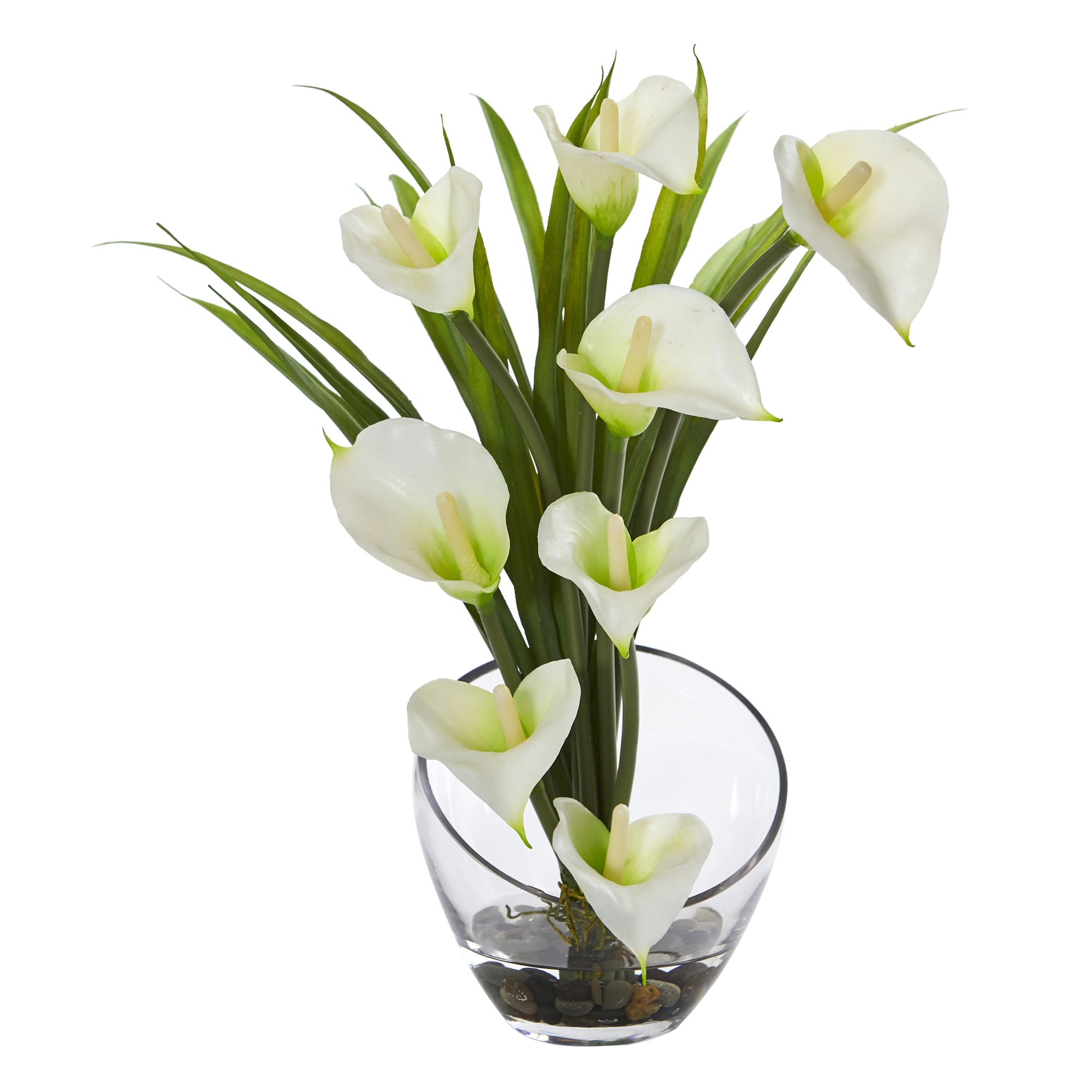 15.5" Calla Lily and Grass Artificial Arrangement in Vase