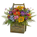 15" Mixed Floral Artificial Arrangement in Wood Basket