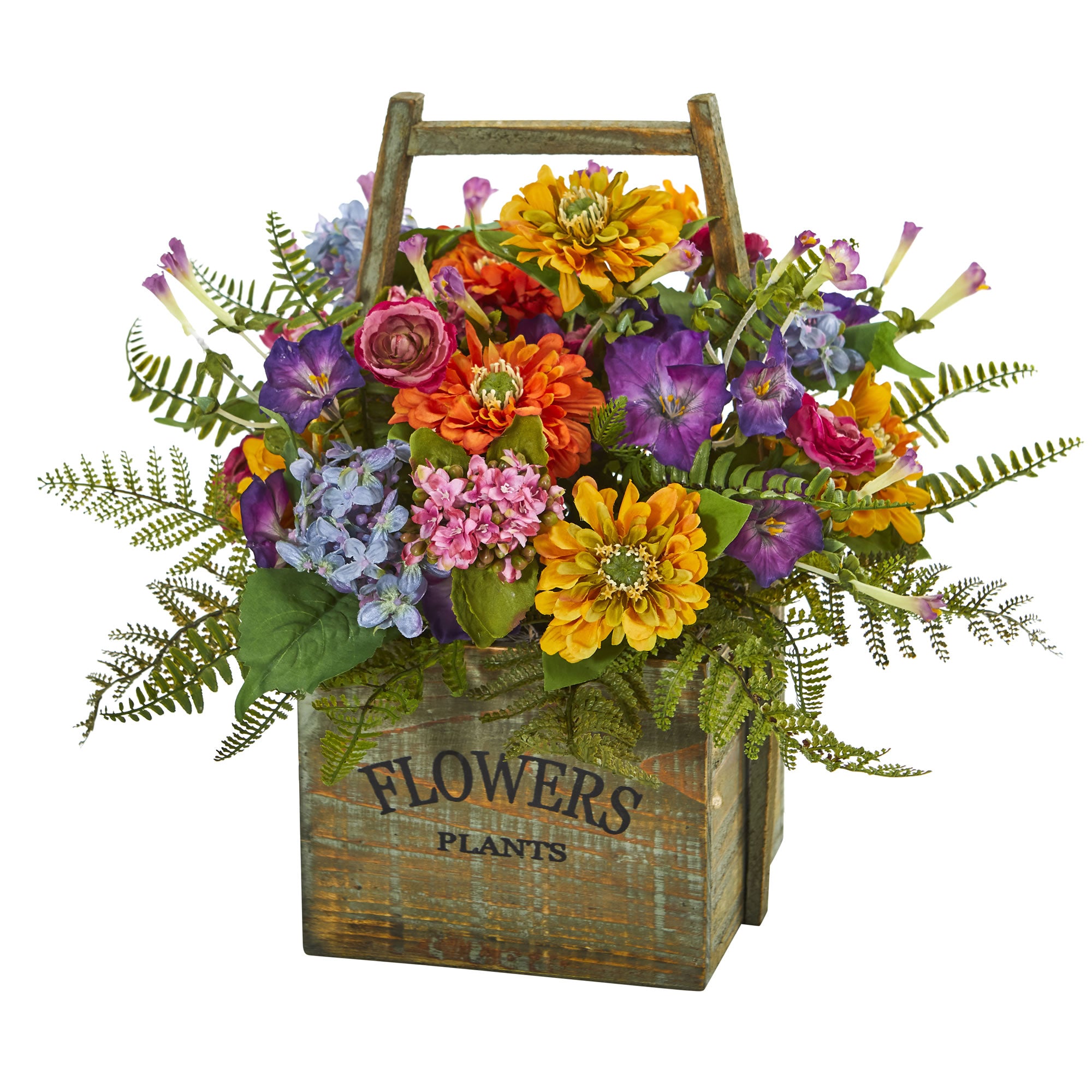 15" Mixed Floral Artificial Arrangement in Wood Basket