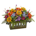 14" Mixed Floral Artificial Arrangement in Wood Planter