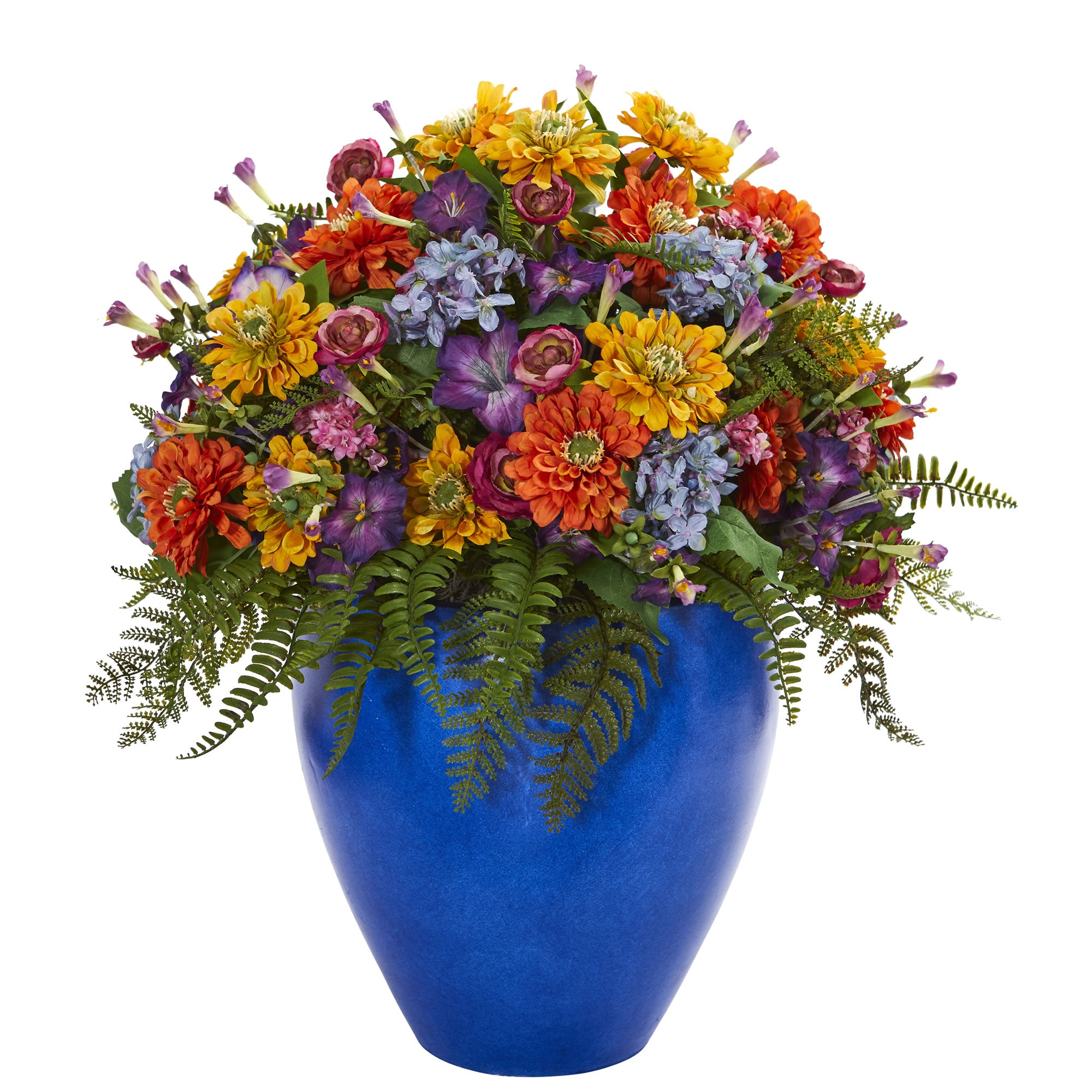 24" Giant Mixed Floral Artificial Arrangement in Blue Vase