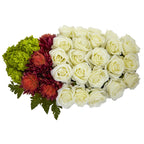 8" Rose Tropical and Hydrangea Arrangement in Black Vase