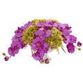 11" Phaleanopsis and Hydrangea Arrangement in Pedestal Urn