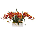 15" Cymbidium Artificial Arrangement in White Vase