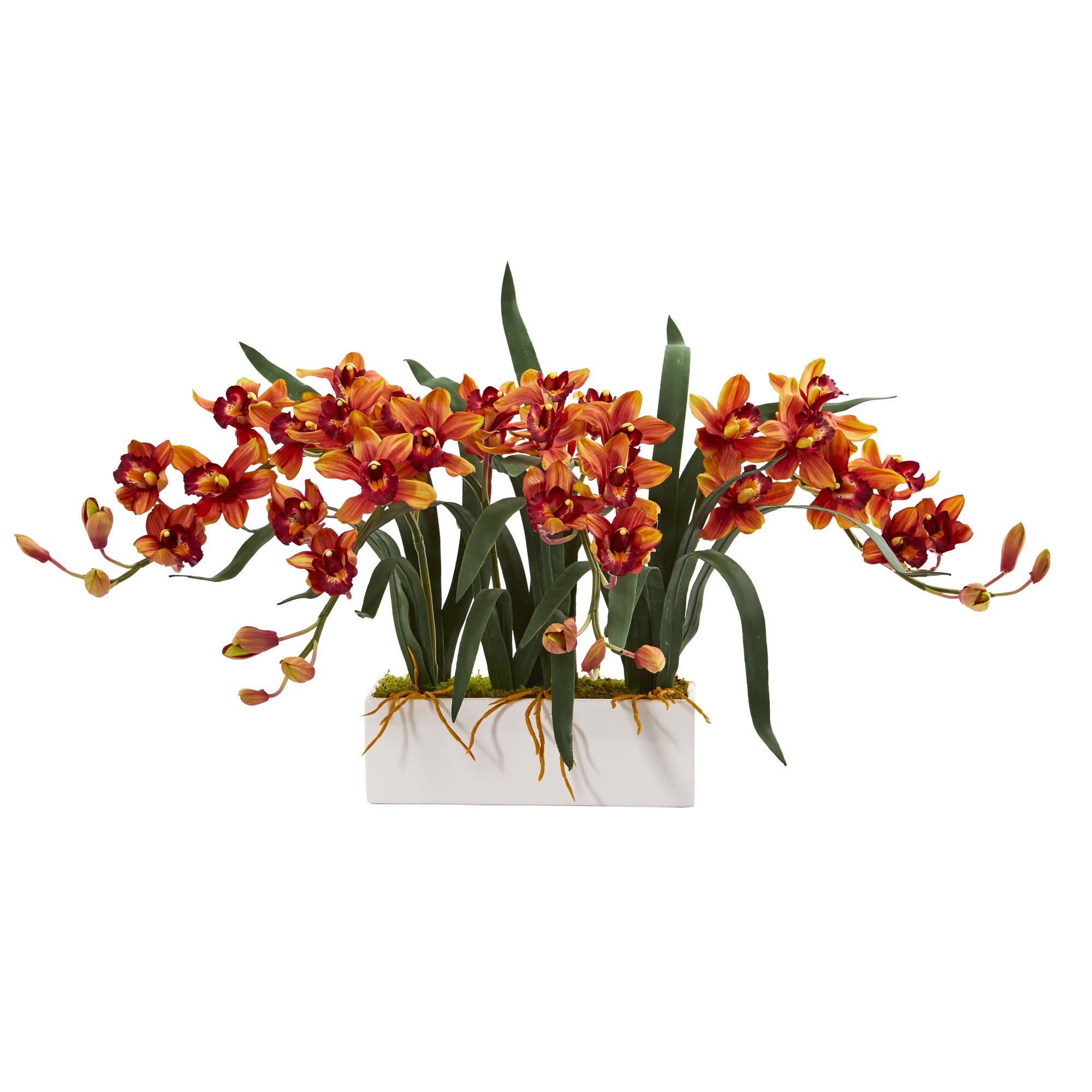 15" Cymbidium Artificial Arrangement in White Vase