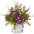 14" Morning Glory Artificial Plant in Marble Finished Vase