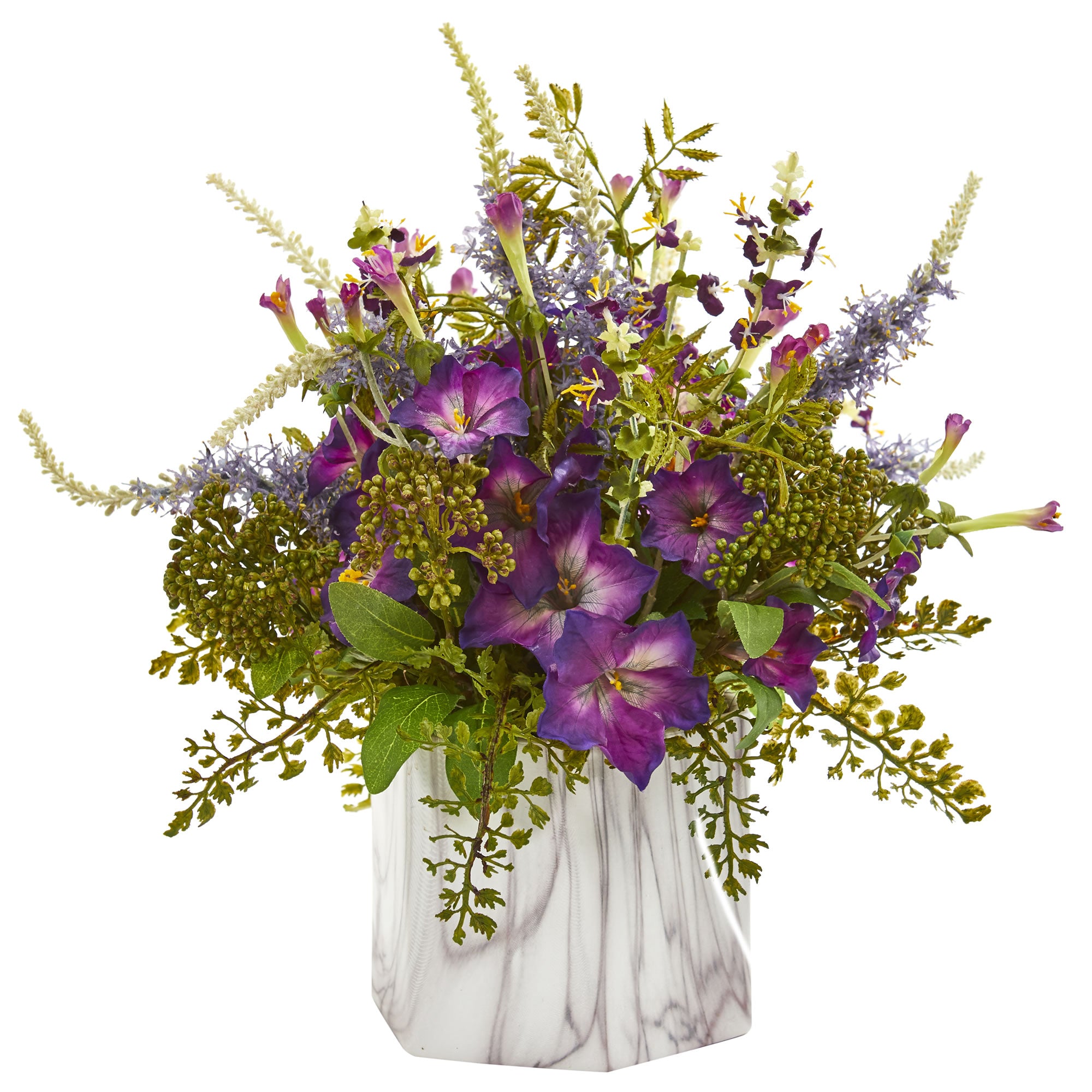 14" Morning Glory Artificial Plant in Marble Finished Vase