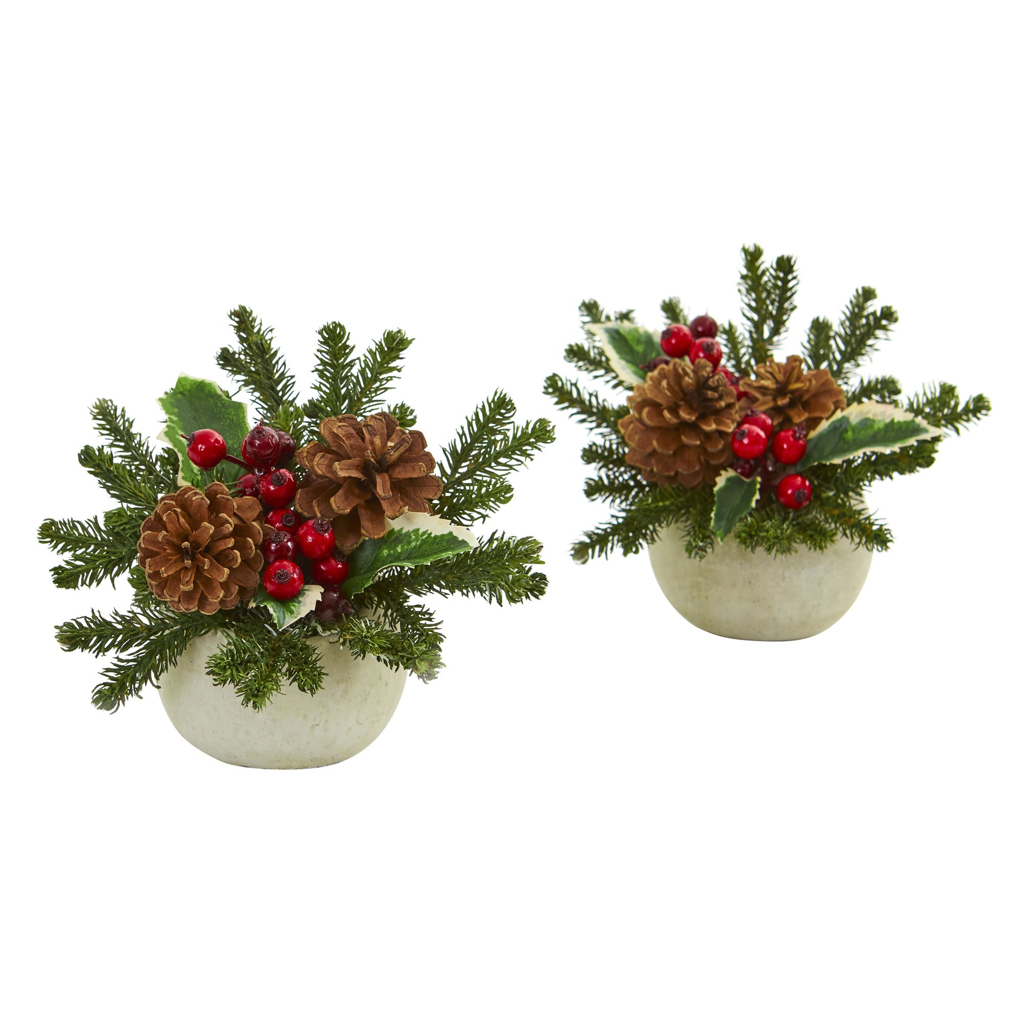 7.5" Christmas Artificial Arrangement in Vase (Set of 2)