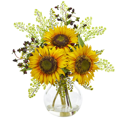 16" Sunflower Artificial Arrangement in Vase