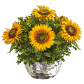 16" Sunflower Artificial Arrangement in Silver Vase