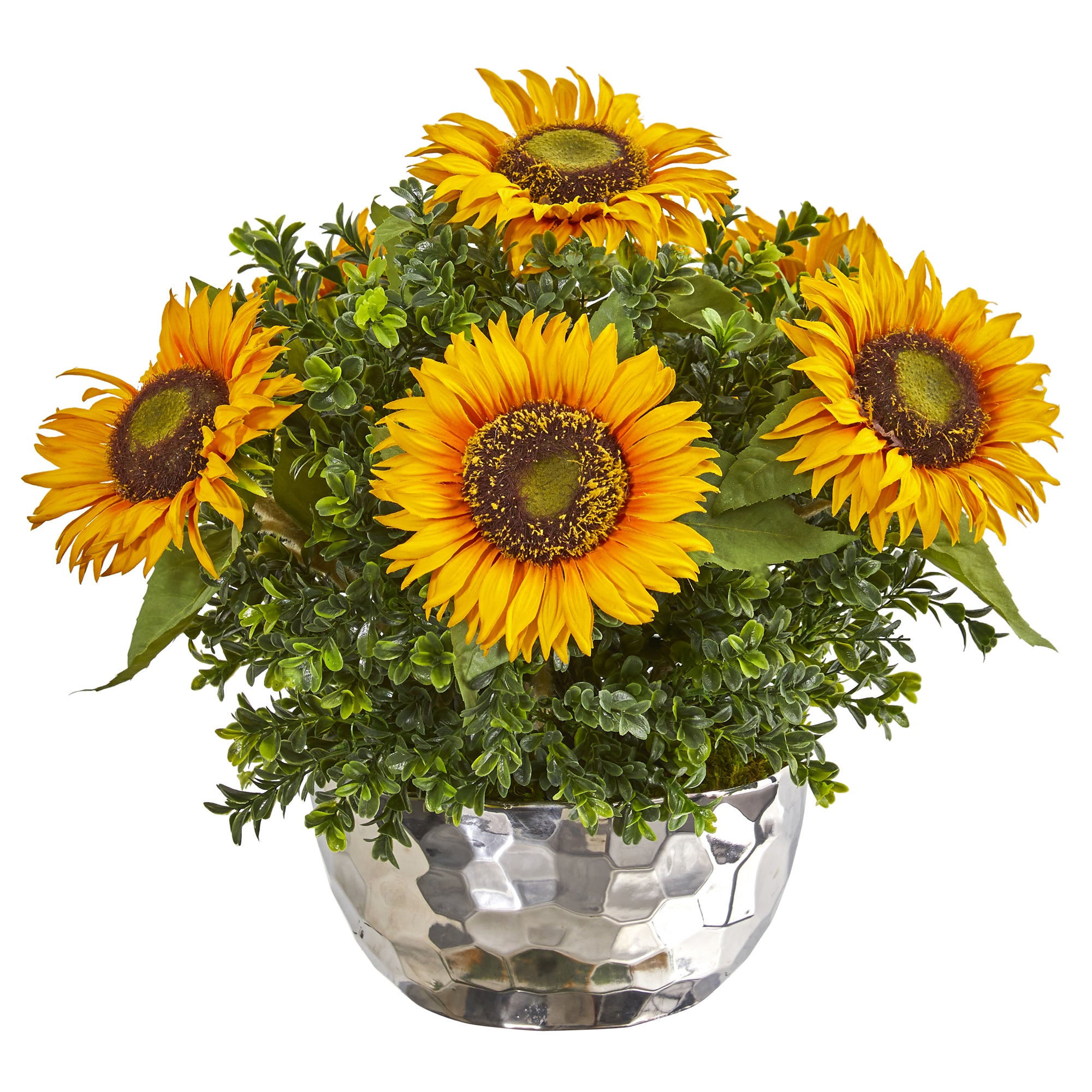 16" Sunflower Artificial Arrangement in Silver Vase