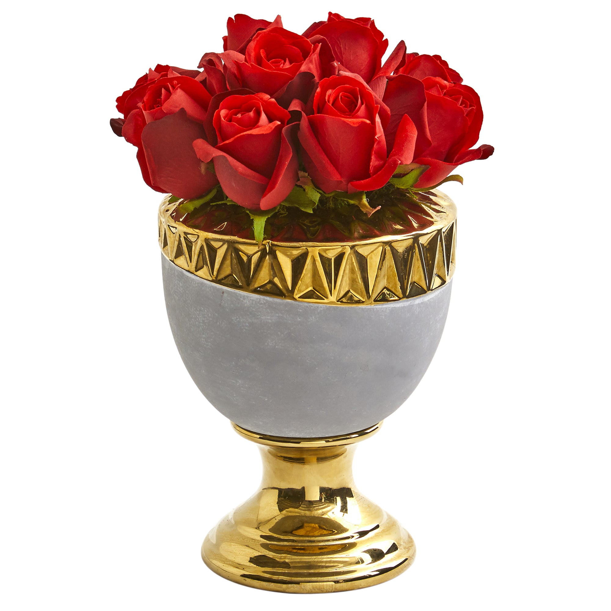 13" Elegant Red Rose Artificial Arrangement in Designer Urn