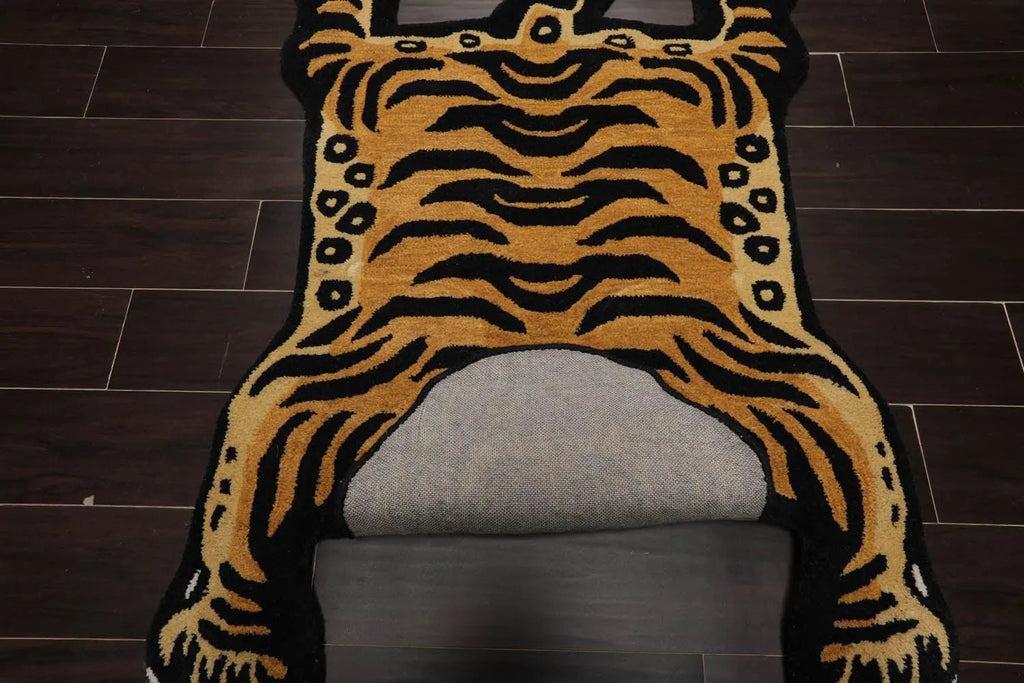 Tiger Handmade 100% Wool Novelty/Animal Oriental Area Rug Gold 3' x 5'