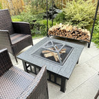 Square Metal Wood Fire Pit Table
