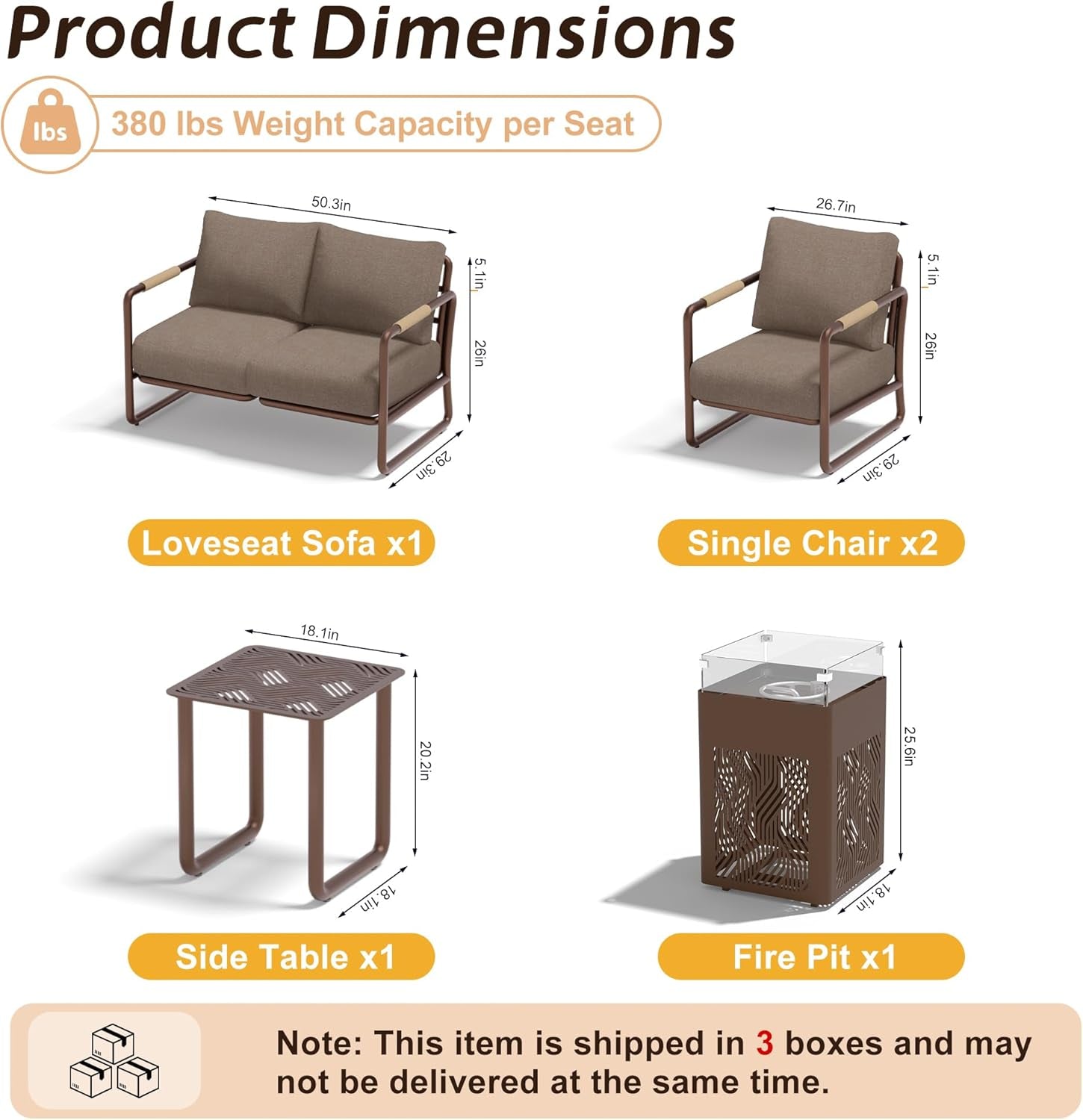 Outdoor Aluminum Patio Furniture Set with Fire Pit