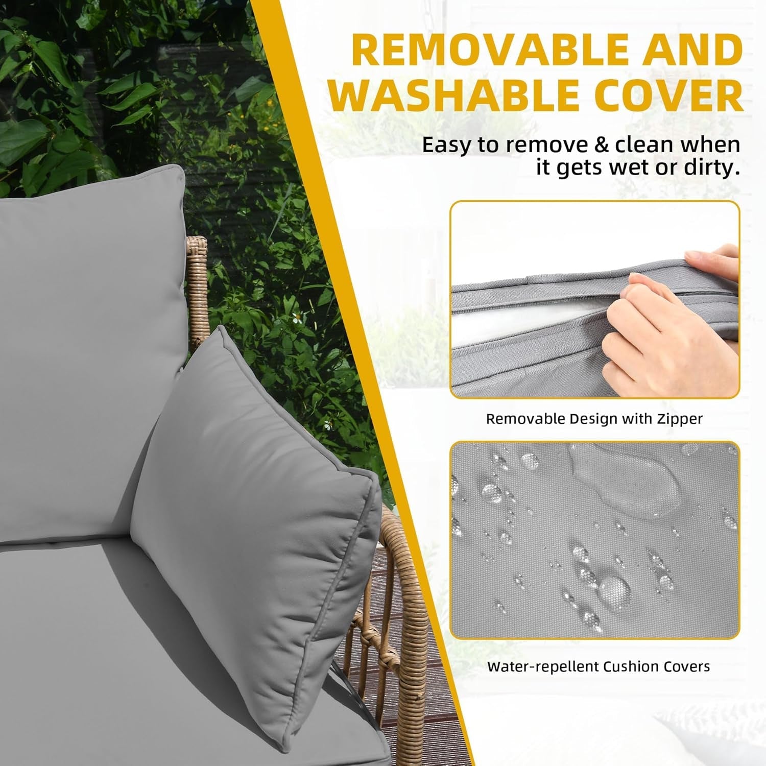 Patio Furniture Set 4 Piece Wicker Outdoor Grey Sectional