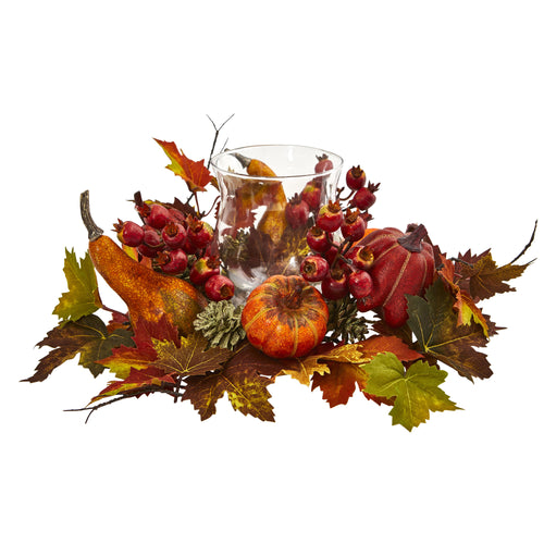16" Pumpkin, Gourd, Berry and Maple Leaf Candelabrum